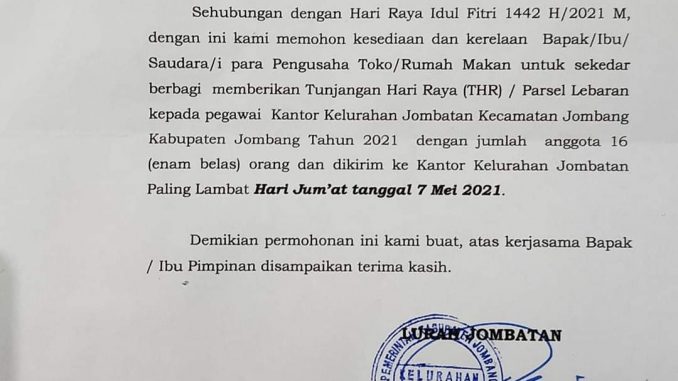 Buntut Surat Permintaan THR Di Jombatan Bengini Nasip Lurahnya Sekarang ...